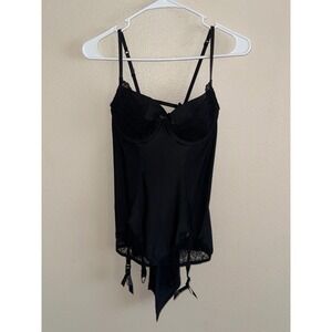 Victoria's Secret Sexy Little Things Black Lace Garter Corset Slip Back Bow 36C